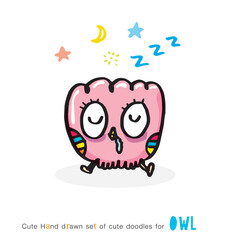 Set of doodle cartoon owls with various emotions,Various Cute Owl Doodle Collection,hand drawn,Cute animal