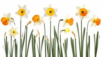 daffodils on white background.