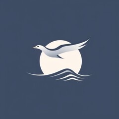 flat vector logo of animal bird seagull modern flat seagull logo for a coastal lifestyle brand, capturing freedom and tranquility.