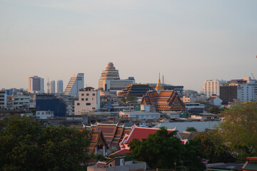 Aerial view of Bangkok Downtown Skyline, Thailand. Financial district and business centers in smart urban city in Asia. Skyscraper and high-rise buildings.