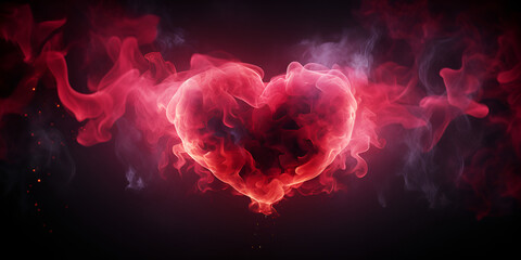 Red smoke in shape of heart on white background 