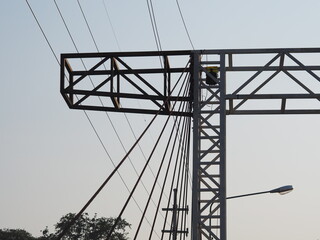 power lines of blue sky