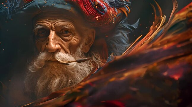 a painting of an old man with a pipe