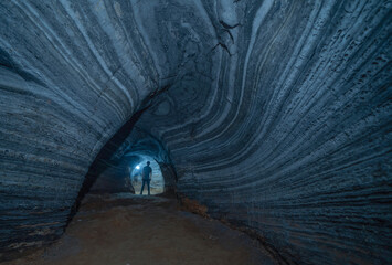Blue cave with rocks, Mae Sot District, Tak, Thailand. Cave wall color pattern with natural...