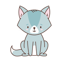 Cute wolf in kawaii style. Cute animals in kawaii style. Drawings for children. Isolated vector illustration