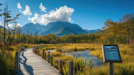 National Park with Diverse Ecosystem and Signage on Conservation and Natural Preservation