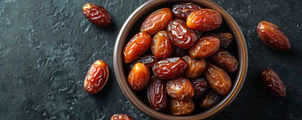 Top view of dates in a bowl. View from above of fresh dates with white background. Generative AI