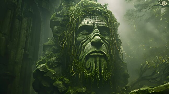 a man with dreadlocks and a green face in a forest