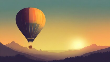 Fototapeta premium Sunset scenery with a hot air balloon. gold hour