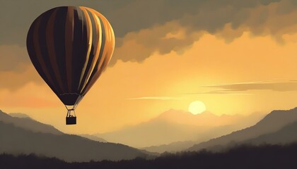 Obraz premium Sunset scenery with a hot air balloon. gold hour