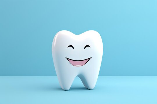 White tooth with happy face isolated on blue