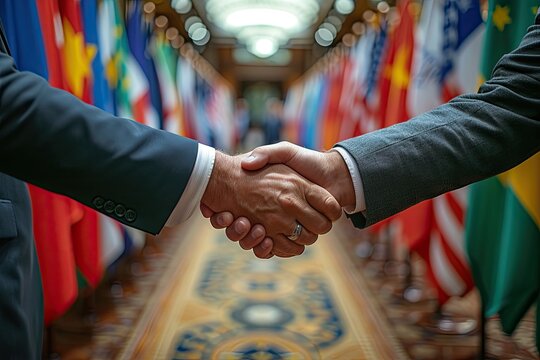 Diplomatic Handshake with Flags in HD