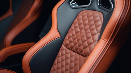 Brown red perforated leather new sport car seat.Generative AI