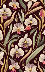 Orchids pattern with flowers