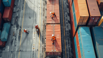 A team of workers is carefully loading and securing containers onto a flatbed truck ensuring maximum efficiency and safety during transport. This showcases the detailed planning