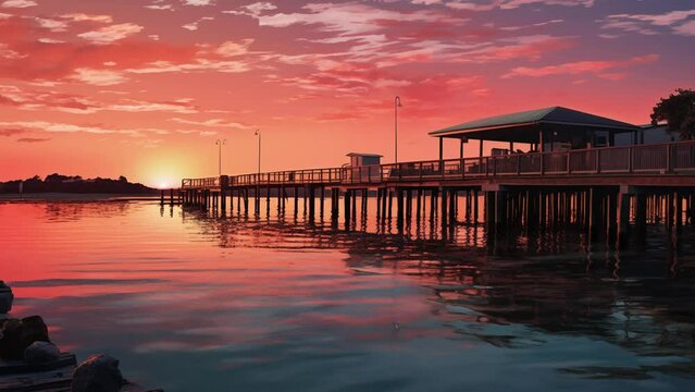 clearwater with sunset reflection. beautiful sunset moment.  seamless looping overlay 4k virtual video animation background 
