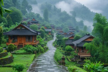 Fototapeta na wymiar Traditional Asian Village in HD