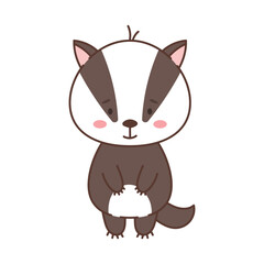 Cute badger in kawaii style. Cute animals in kawaii style. Drawings for children. Isolated vector illustration