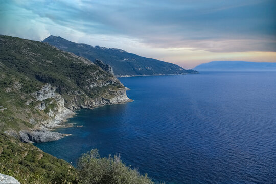 Corsica, seascape in the cap Corse, cliffs, with turquoise water,  in summer
