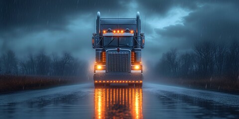 Rainy Night on the Highway A Trucking Adventure Generative AI