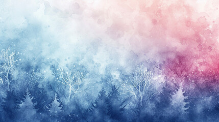 Fototapeta premium 幻想的な雪の結晶と森の背景 Generative AI