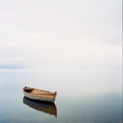 Solitary boat on a placid lake, surrounded by the stillness and mystery of the world's deepest lake