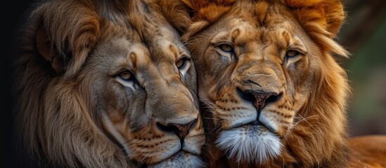 Close-Up of Male and Female Lions: Majestic Male, Powerful Female - Magnificent Close-Up Shot of Lions