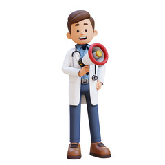 Fototapeta na wymiar 3D Doctor Character Holding Megaphone. Suitable for Medical content