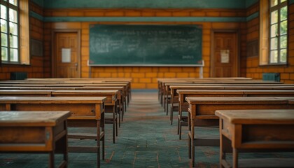 Classroom of the Future A Chalkboard and Modern Chairs Generative AI