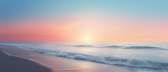 Fototapeta premium Ultra wide surreal abstract with a beach that harmonizes with the sunrise