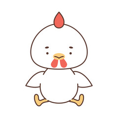 Cute kawaii chicken. Cute animals in kawaii style. Drawings for children. Isolated vector illustration