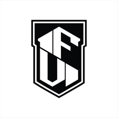 FV Logo monogram hexagon geometric up and down inside shield isolated style design template