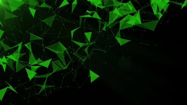 Green line network structure. 3D digital data technology concept. Animation of connected lines and dots. Blinking. Copy space