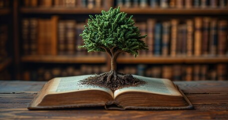 A Tree Growing in the Middle of a Book A Unique and Creative Display for Book Lovers Generative AI - obrazy, fototapety, plakaty