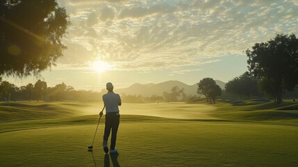 A golfer surveying the fairway before making a decisive drive, showcasing the strategic aspect of the game