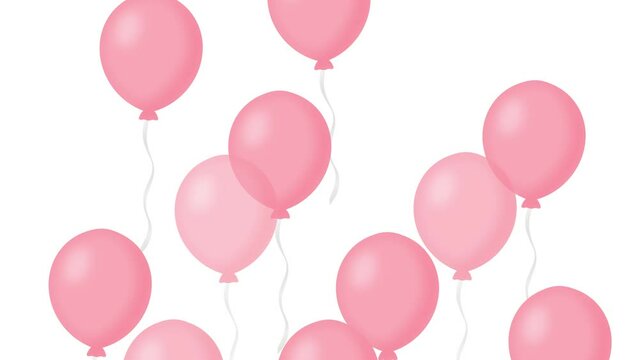 Cute floating pink balloons animation. Baby and kids party decoration.