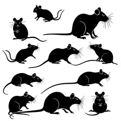 vector, isolated, set of silhouettes Mouse Rat.