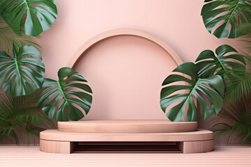 Wood podium mockup for product presentation decoration