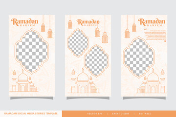 Set of Social media stories Ramadan sale template promotion for business with mosque illustration