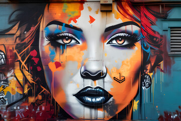 wall graffiti woman portrait grunge street style Generative Ai