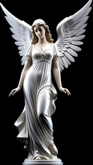 Angel statue on a black background.