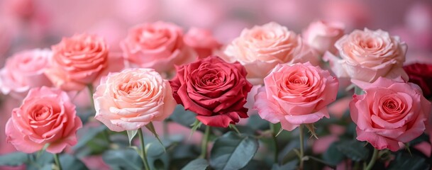 Rose Season A Bouquet of Pink and Red Roses Generative AI