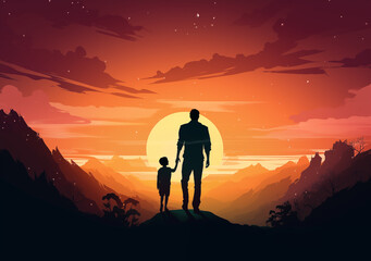 silhouette of a father & son in the mountains