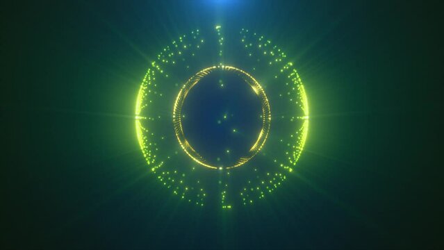 Green energy magic circle sphere ball of futuristic waves and lines of particles of atom energy and electricity. Abstract background. Video in high quality 4k, motion design