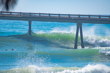 Waves, Pier, Surfing Scene, California Coast, Beach Activity, Surfers, Ocean Waves, Coastal Beauty, Ventura County