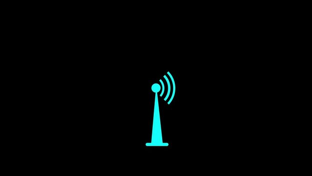 Abstract wi-fi tower wave signal icon animated on background