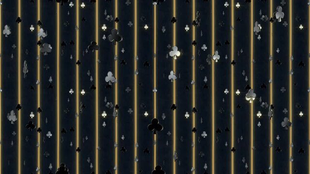 Clubs Vegas background loop tile falling. This 3d animation of the Clubs Playing Card Symbol is loopable and tileable.