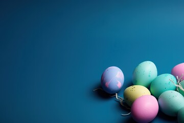 Happy Easter background, Easter eggs scene, Easter bunny ears with easter eggs, Easter poster background template with Easter eggs in the nest, Easter party concept.