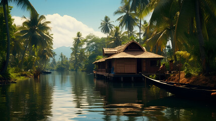 Obraz premium beautiful house alongside the river in Kerala