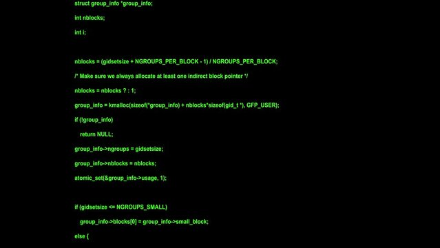 green text coding animation on black background
